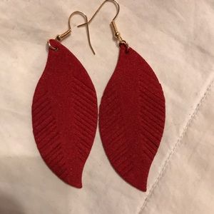 Burgundy feather “suede” earrings